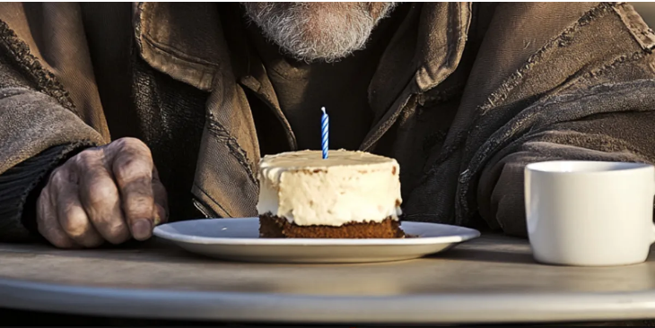 Ein Obdachloser bat mich, ihm an seinem Geburtstag einen Kaffee zu spendieren – Stunden später saß er neben mir in der ersten Klasse.