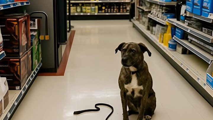 Ich bemerkte einen Hund, der mit einer Leine, aber ohne Besitzer mitten im Laden saß – ich wollte ihn mitnehmen, aber der Manager erzählte mir die schreckliche Wahrheit 😱