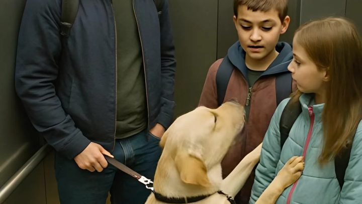 Meine jüngere Schwester und ich fuhren im Aufzug, als ein fremder Hund sie plötzlich mit seinen Pfoten packte und bellte – wir waren schockiert, und der Grund dafür war erschreckend. 😱😱