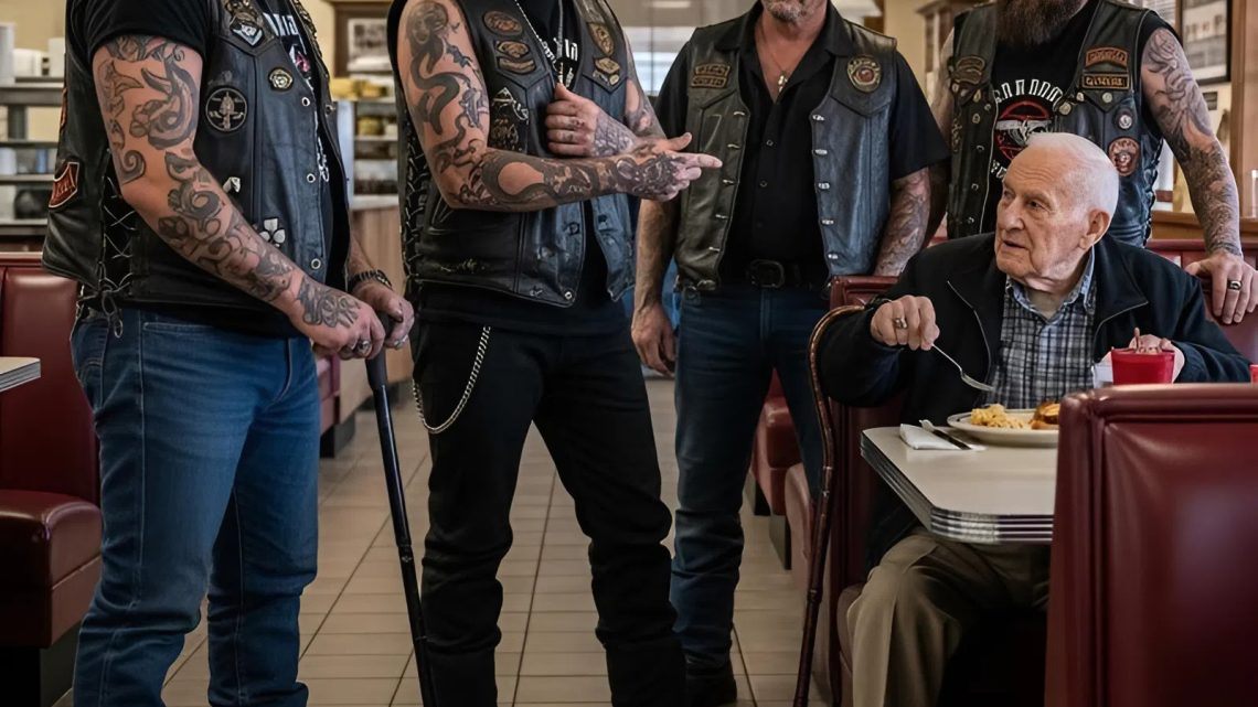 Fünf harte Biker verspotteten einen 90-jährigen Veteranen – wenige Sekunden später bebte die Erde unter dem Dröhnen der Motorräder.