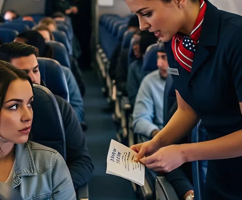 Meine Stewardess reichte mir eine Serviette: „Tu so, als ob dir schlecht wäre. Steig aus diesem Flugzeug aus.“ Ich ignorierte sie – sie kam zurück: „Bitte. Ich flehe dich an.“ Zwei Stunden später…