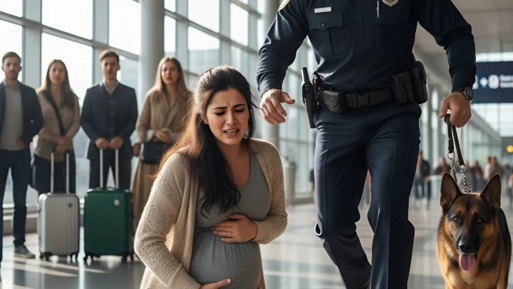 Mit 55 und schwanger hätte ich nie gedacht, dass mein Mann mich am Flughafen im Stich lassen würde – aber als ein Polizeihund bellte und die Beamten unter meinem Kleid nachschauten, wurde es im Terminal still.
