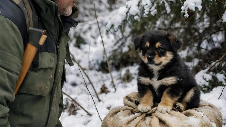 Der Förster bemerkte in einem dichten Waldstück einen Welpen, der einen Sack bewachte, und begriff, dass etwas Schlimmes passiert war.