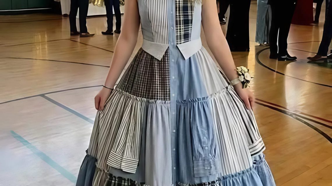 Sie nähte sich aus den Hemden meines Vaters ein Kleid für den Abschlussball, um sein Andenken zu ehren – meine Klassenkameraden lachten, bis der Schulleiter das Mikrofon ergriff und der ganze Saal verstummte