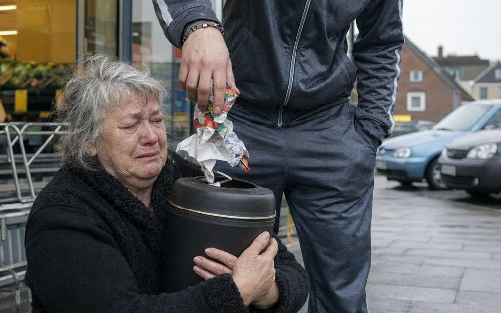 Ein arroganter junger Mann verspottete auf offener Straße eine vom Kummer gebrochene Frau mit der Urne ihres verstorbenen Mannes in den Händen, hielt sie für eine Obdachlose und warf seinen Müll direkt hinein – doch mit einer solchen Strafe hatte er nie im Leben gerechnet