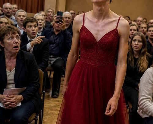 Mein Sohn erschien zur Abschlussfeier in einem roten Kleid — doch als alle erfuhren, warum er es wirklich trug, wurde es im ganzen Saal so still, dass man jeden Atemzug hörte
