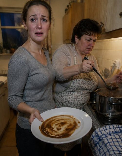 „Du gehörst nicht zu uns“, sagte meine Schwiegermutter eiskalt und legte das Fleisch von meinem Teller zurück in den Topf, als wäre ich in ihrem Haus weniger wert als ein Gast