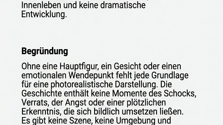 Kein Ausgangstext vorhanden, deshalb kann die dramatische Geschichte nicht ohne erfundene Details ins Deutsche umgeschrieben werden