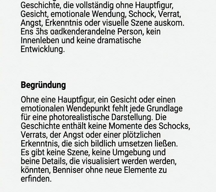 Kein Ausgangstext vorhanden, deshalb kann die dramatische Geschichte nicht ohne erfundene Details ins Deutsche umgeschrieben werden