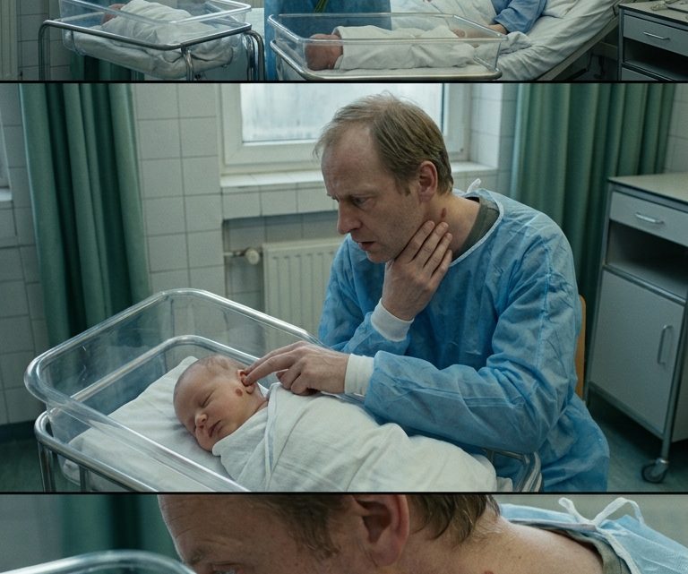 Eine fünfundfünfzigjährige Frau brachte Zwillinge zur Welt, und ihr Schwiegersohn kam mit Blumen in die Klinik — doch als er das Muttermal am Hals des Babys sah, blieb ihm vor Entsetzen der Atem stehen