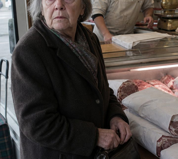 Jeden Morgen kaufte die alte Frau sechzig Kilo Rindfleisch – bis der Metzger ihr heimlich folgte und hinter den rostigen Toren ein erschütterndes Geheimnis entdeckte