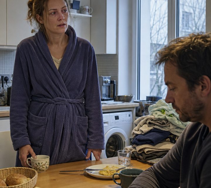 „Du bist nur ein unvollständiges Paket“ – als ihr Mann sie wegen Frühstück, Kleidung und einer alten T‑Shirt beleidigte, öffnete sie die Tür und ließ ihn nach der perfekten Ehe suchen