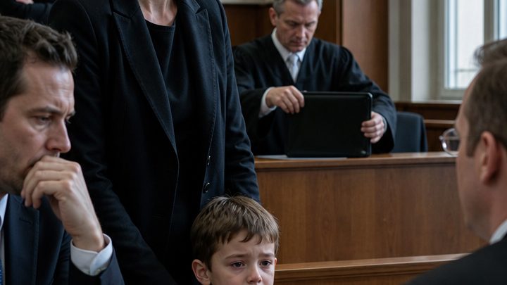 „Nimm deinen kleinen Nerd und verschwinde“, zischte mein Mann unserem siebenjährigen Sohn im Scheidungssaal – doch als der Richter die versiegelte schwarze Mappe öffnete, verlor sein Anwalt als Erster die Fassung